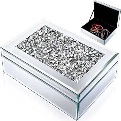 Meetart cutie de bijuterii cu oglindă din sticlă diamantată de dimensiuni mari simplu organizator clasic de depozitare cutie