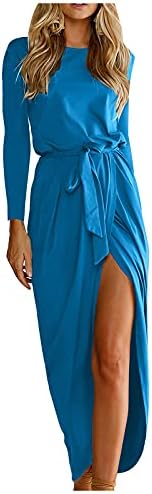 NOKMOPO rochii lungi pentru femei formale Casual Culoare solidă cu mâneci lungi Betelie Slim neregulate rochie