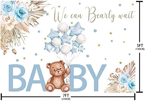 Aibiin 7x5ft Bear pentru bebeluși fundal pentru băiat, putem să așteptăm să vă întâlnim albastru boho floral pampas baloon