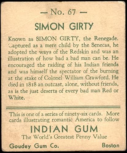 1933 Goudey Indian Gum 67 Simon Girty VG+
