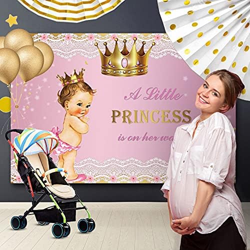 OFILA Printesa Baby Shower fundal pentru fata 5x3ft aur coroana dantela roz o mica printesa este pe drum fundal pentru Printesa