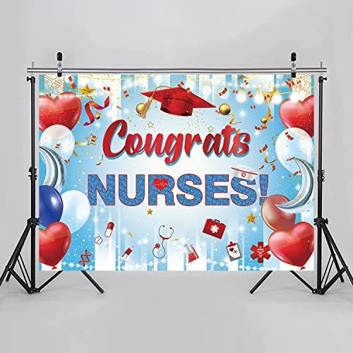Felicitări Asistentă medicală fundal 7x5ft asistente medicale săptămână Banner albastru sclipici Nursing absolvire fotografie