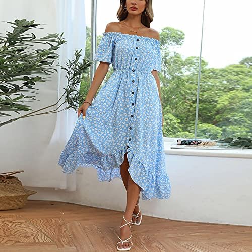 MIASHUI rochie lungă elegantă pentru femei femei Maxi Rochii de pe umăr Ditsy Floral Print Beach rochii formale pentru femei