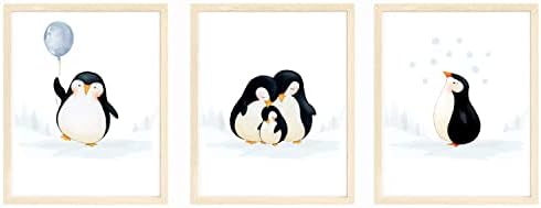 bumbleboo Baby Penguin Nursery Wall Prints, decorare cameră de joacă, artă de perete pepinieră, Decor cameră pepinieră, set