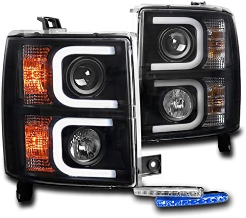 ZMAUTOPARTS pentru 2014-2015 Chevy Silverado 1500 LED DRL Negru proiector faruri faruri cu 6 albastru LED DRL lumini