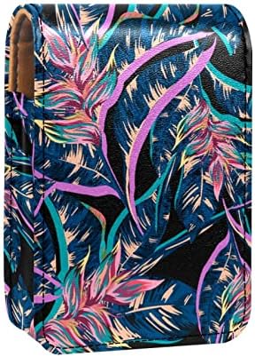 Oryuekan ruj caz cu oglinda drăguț portabil machiaj Sac cosmetice Husă, plante tropicale frunze moderne