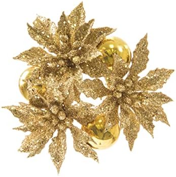 Salvați Dolari Magazine Crăciun Decorare Poinsettia Sclipici Aur Lumânare Inel 1 Buc