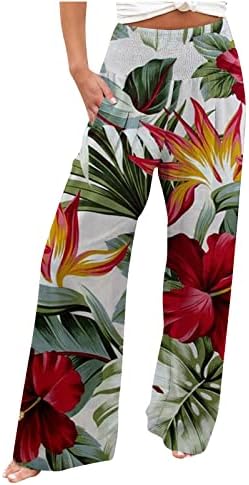Pantaloni largi de vară pentru femei Pantaloni Boho elastici cu imprimeu Floral Palazzo Lounge pantaloni de plajă Haine de