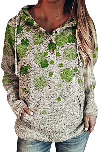 Efofei Femei St. Patrick's Day V Tunic Tunică Tunică Tunică Clover Leaf Print pulovere cu mânecă lungă Shamrock