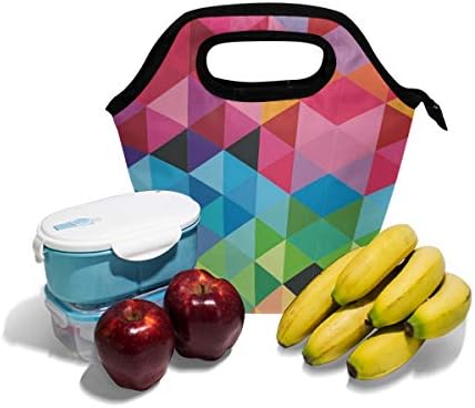 VOOVC Rainbow Triangle Texture Lunch Box Tote geantă de mână Geantă de prânz izolată Cooler Lunchbox pentru bărbați Femei școală