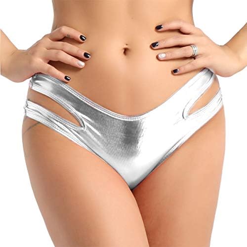 LOLODA pentru femei spandex metalice pantaloni scurți de pradă metalică funduri strălucitoare de dans înalt de lenjerie de lenjerie argintiu o singură dimensiune