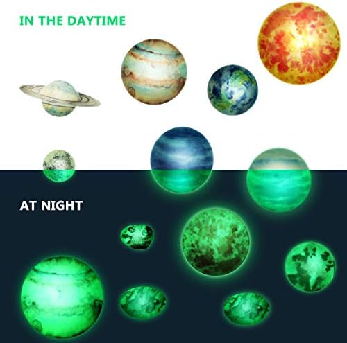 Toyvian Glow in the Dark Stars and Planets, autocolante de perete luminoase ale Sistemului Solar,15 decalcomanii de tavan strălucitoare