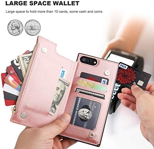Bocasal portofel caz pentru iPhone 7 Plus / 8 Plus cu 3 Card sloturi numerar titularul fermoar Design Premium PU piele robust