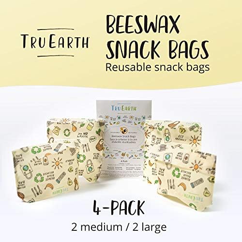 Tru Earth beeswax Snack Bags / reutilizabil / Zero-Waste Beeswax / conține 2 pungi medii și 2 mari