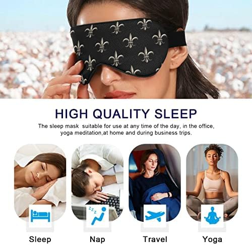 Unisex Sleep Eye Mask Silver-Black-Fleur-de-Lis Night Sleeping Masca de somn confortabil pentru ochi de somn Cover