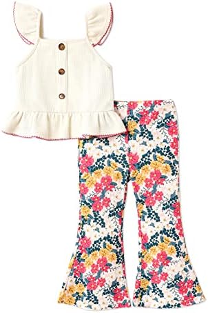 PATPAT Toddler fete 2 piese tinutele Zburli Cami Top și Flare florale imprimare Bell Buttoms pantaloni seturi