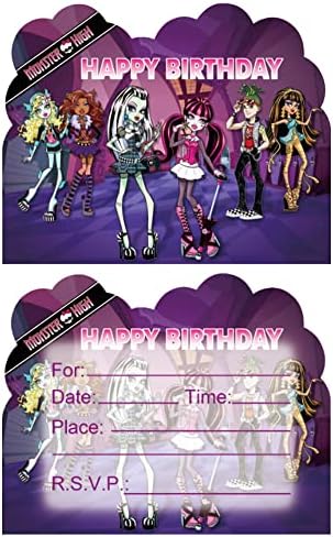 Taimowei 20 PC -uri Monster Girl High Birthday Party Party Carduri de invitație Girl High Birthday Party Party Carduri pentru