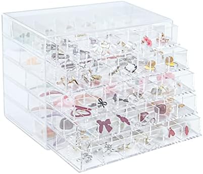 Cutie de bijuterii acrilice Zuiaso cu 5 sertare, 120 de compartimente Cutie de depozitare transparentă, afișare transparentă