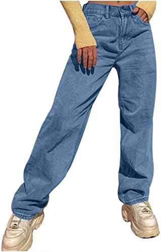 Femei cu profil scăzut Jeans cu talie înaltă fete adolescente y2k cu picior larg pantaloni din denim pantaloni în suferință,