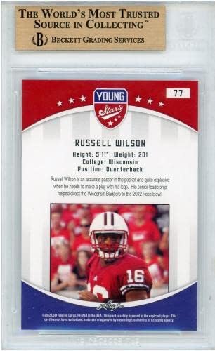 Russell Wilson University of Wisconsin 2012 Leaf Young Stars Draft Card Rookie 77 BGS Autentificat 10 Card de tranzacționare