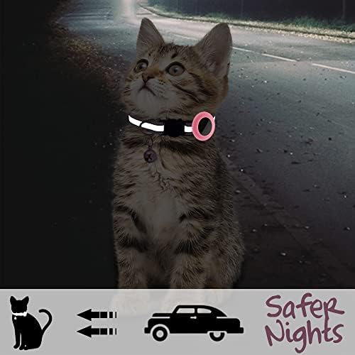 Guler de pisică Seltureone Airtag, guler de pisică reflectorizant cu cataramă de siguranță Bells, guler de pisoi din nailon