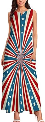 4 iulie Maxi rochie pentru femei vara Casual Vrac Boho Rochie Fără mâneci V gât rochie steagul american flowy Beach Dress