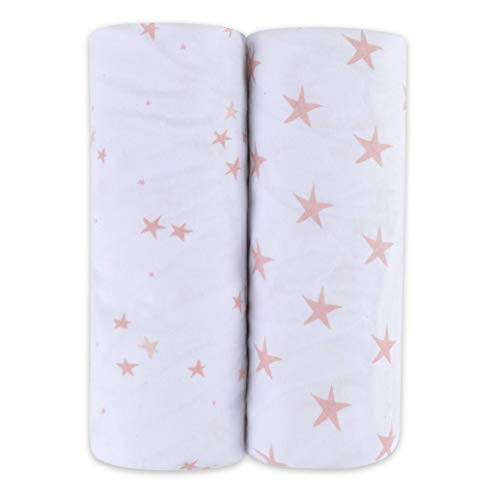 Schimbarea Pad acoperi-Cradle foaie Jersey bumbac 2 Pack pentru Baby Girl-Dusty Rose și mov roz stele
