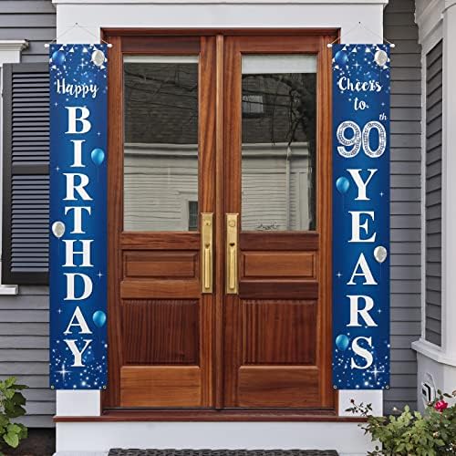 Happy 90th Birthday yard Sign Door Banner-noroc la 90 de ani de naștere decoratiuni de petrecere consumabile pentru bărbați Femei-albastru