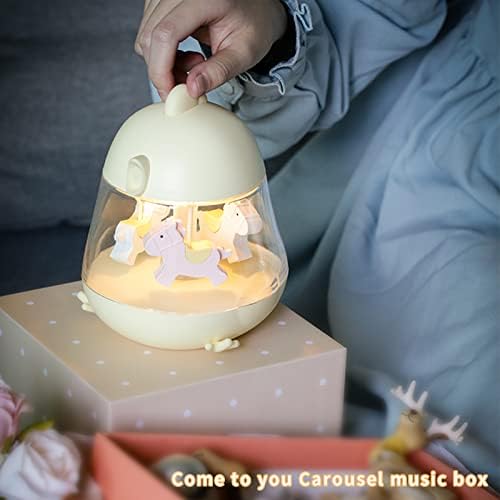 Carusel Music Box LED Night Light, Cute Baby Nursery dormitor lampă pentru copii, USB reîncărcabilă, 2 moduri de lumină & amp;