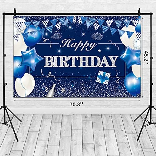 Bleumarin Happy Birthday backdrop Banner albastru mare Glitter Birthday Backdrop Sign Happy Birthday Banner pentru bărbați