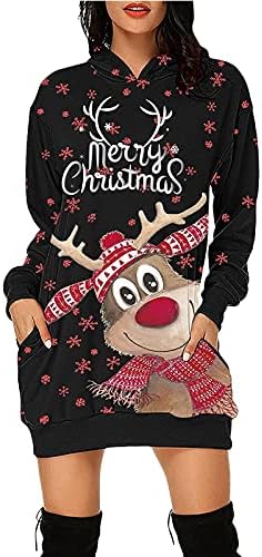 Narhbrg Hoodies de Crăciun fericit rochie pentru femei cu mânecă lungă cu mânecă cu glugă cu mânecă cu glugă cu glugă cu glugă