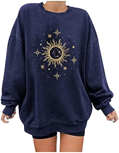 MTSDJSKF PENTRU SERIFICAREA UNDILIZATĂ DE VINTAGE GRAFICĂ Sun Moon Imprimare Crewneck cu mânecă lungă pulovere casual Blaturi