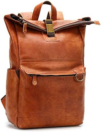 Rucsac din piele vintage-favorită pentru bărbați pentru femei rucsac laptop 15,6 inch, bagaj de lucru rezistent la apă rucsacuri