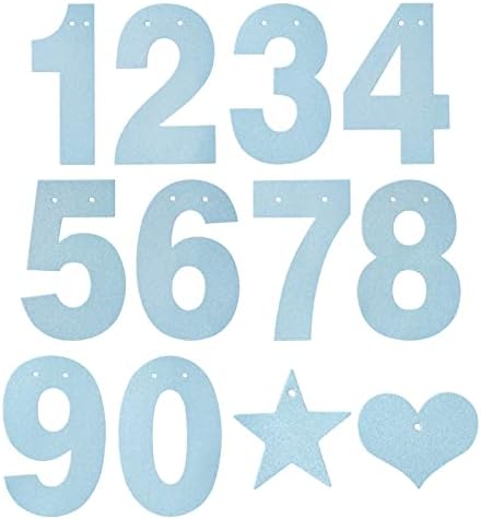 Blue Glitter Custom Banner Kit cu set de litere 3x, 2x numere 0-9, 10 inimi, 10 stele, ghirlandă de pennant pentru driculturi