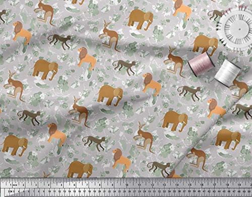Soimoi bumbac Poplin tesatura cangur, elefant & amp; Lion Animal Fabric printuri de curte 42 Inch Wide
