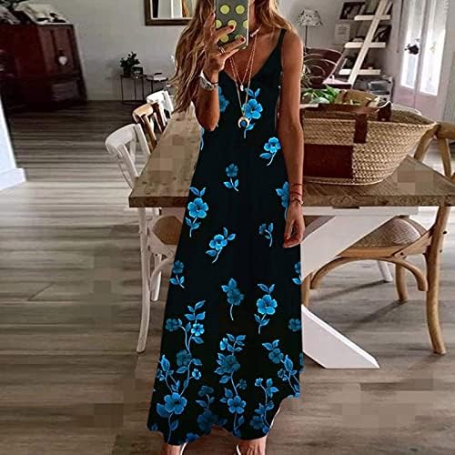 Casual Vara Maxi rochie pentru Femei florale spaghete curea V gât fără mâneci Vrac plaja rochie lunga rochie
