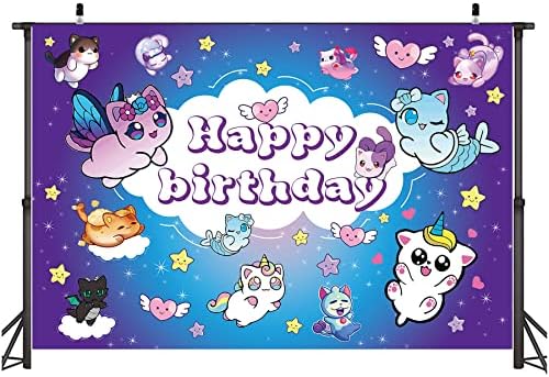 Cartoon Cat Birthday Party Supplies, 19pcs Cat Plush Merch a inclus un fundal și 18 CP -uri BALLOONS Decorații pentru petreceri