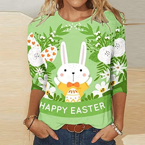 Tricou de bluză grafică pentru femei Haine de toamnă de vară Y2K 3/4 Mânecă Crewneck bumbac Cadou fericit bluza de ouă de Paște