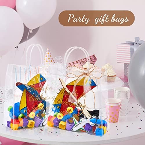 50 buc Pungi cadou din Plastic transparent cu mâner Transparent PVC plastic cadou Wrap Tote Bag Pungi cadou de nunta reutilizabile pungi mici cadou clar pentru cumpărături ziua de nastere petrecere de nunta favoare
