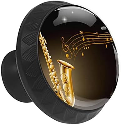 12 piese saxofon auriu pe fundal negru butoane din sticlă pentru sertare pentru comode, 1,37 x 1,10 în dulap rotund de bucătărie