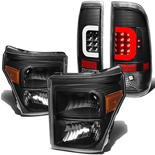 Pereche carcasă neagră far de colț chihlimbar + faruri cu lentile clare cu LED 3D compatibile cu Ford Super Duty