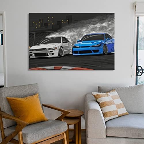 Qlazo JDM Car Drifting S13 S15 Fumatul Artă After Poster Frame Frame Hanger Suler Afise Canvas decorative Hanging Painting Wall Art Decor Cameră 16x24inch