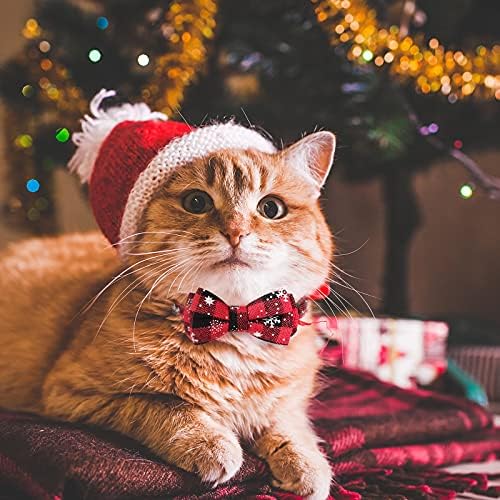 4 Piese Crăciun pisica Bowtie guler și pisica Bandana guler set clasic carouri Fulg De Nea pisoi guler Breakaway Cat guler