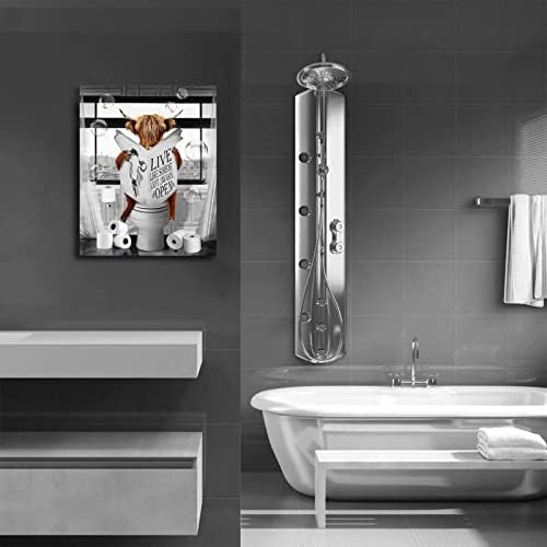 Blueyearn baie decor artă de perete Artă alb -negru Decor de perete fermă înaltă vacă în toaletă perete artă artă animale imprimeu