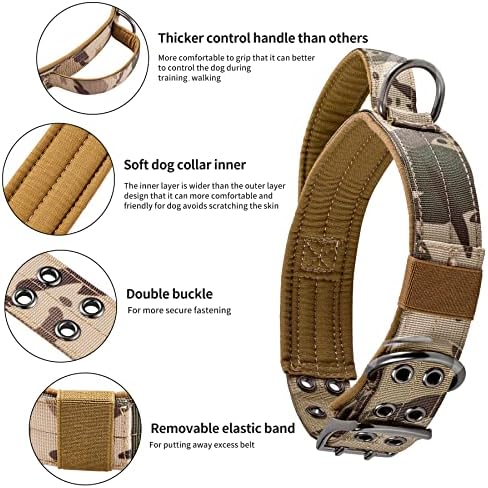 Guler de câine tactic Annchwool pentru câine mediu și mare, guler de câine militar reglabil cu mâner captusit moale, design