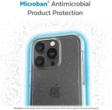 Speck Clear iPhone 14 Pro Max caz-Drop protecție Cu Rezistent la zgârieturi Dual Layer Slim telefon caz pentru 6.7 inch iPhone 14 Pro Max-Anti-îngălbenire & amp; Anti-Fade caz-Platinum Glitter GemShell