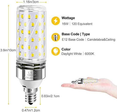Becuri de porumb LED de 16W E12, Becuri Super luminoase de 1500lm, lumini LED albe de 6000K, CRI80+, echivalent bec Incandescent
