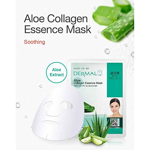 DERMAL Aloe colagen Essence Facial Mask Sheet 23g pachet de 10-Piele revitalizant & amp; liniștitor, răcoritor și hidratant,