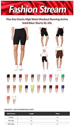 Fashionstream Women Plus Dimensiune Elastică Antrenament pentru talie Rularea activ activ Solid Biker Shorts XL-3XL