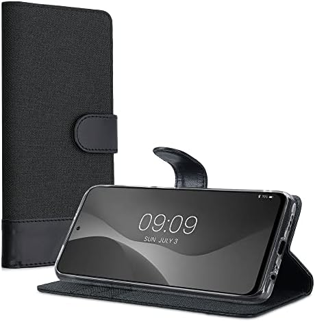 Carcasă Portofel kwmobile compatibilă cu Xiaomi Redmi Note 10 / Note 10s - husă din material textil și piele artificială pentru telefon-antracit / negru